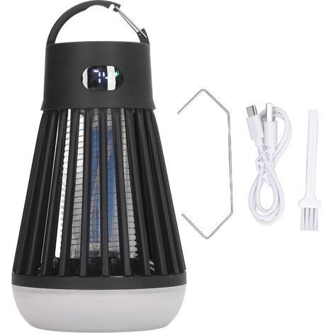 Piège à mouches 2 en 1 étanche rechargeable extérieur, lampe anti-insectes multifonction pour camping, noir, portable. (1/5)