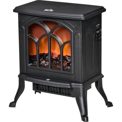 Cheminée électrique sur pied 750/1500 W, fausse cheminée décorative avec effet flamme LED, protection contre la surchauffe, zone de couverture 15-20 m², noir (1/5)