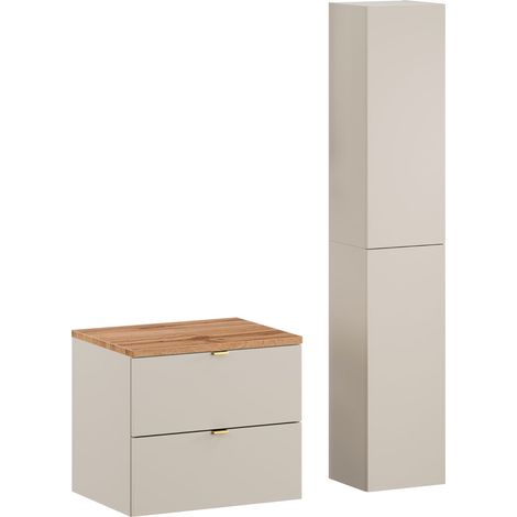 Ensemble DALIA CACHEMIRE meuble sous vasque avec plan chêne 60 cm et 2 x colonne 30/80 cm à suspendre (1/5)
