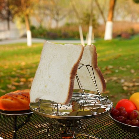 Grille à pain de camping en acier inoxydable, 4 pièces pliable pour réchaud de camp, barbecue extérieur et pique-nique (1/5)