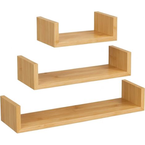 Set mit 3 Bambusregalen für die Wand im Wohnzimmer BEGRYF 60x15x10