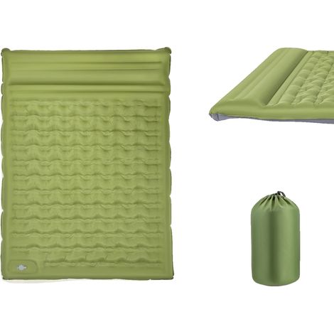 Matelas de camping gonflable, design ultraléger, pompe à pied intégrée, vert (1/2)