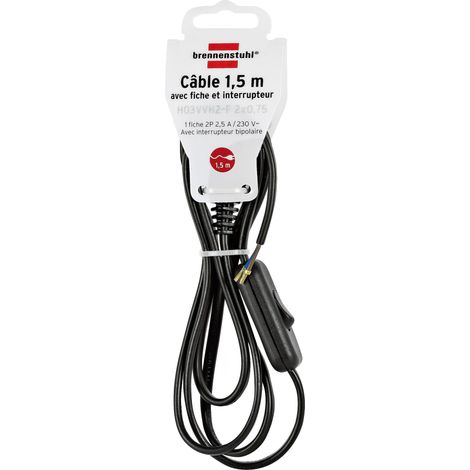 Brennenstuhl – Rallonge électrique 1,5m – Câble H03VVH2-F 2X0,75 – Indice de protection IP20 – Couleur noir pour usage intérieur (1/3)