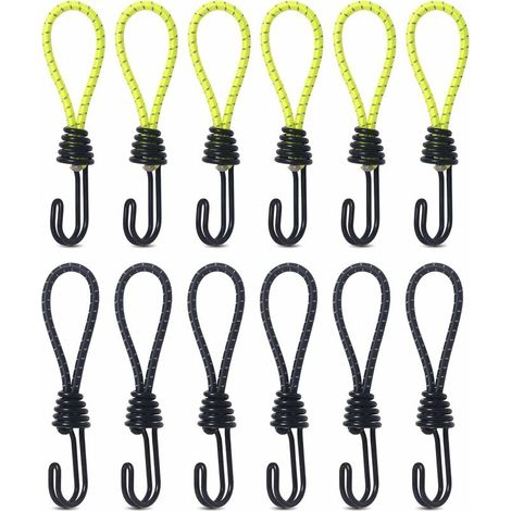 Tendeurs Elastique, cordon élastique, cordon élastique robuste avec crochet, crochet métallique antichoc, cordon élastique pour camping, tentes, bagages 12pc (1/5)