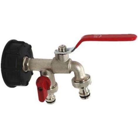 Adaptateur de Réservoir IBC Double Robinet en Laiton S60x6 Raccord Cuve Eau de Pluie 1000 litres Vanne Baril de Tonne IBC avec 2 Embouts de Tuyau Diamètre 15mm (1/5)