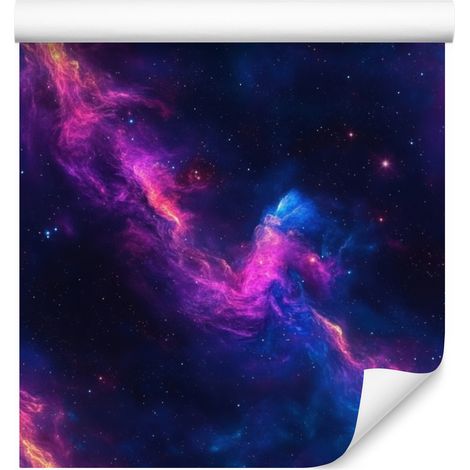 Papier peint aquarelle galaxie bleu marine et violet, formes douces 50x1000 cm (1/5)