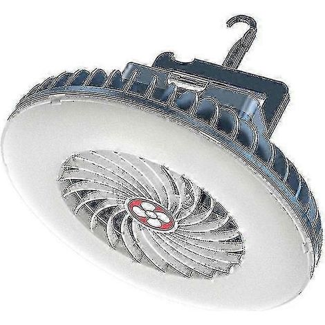 Ventilateur de camping portable avec lumière LED, alimenté par une batterie rechargeable et équipé d'un crochet pour une utilisation dans les tentes, les voitures ou en cas d'urgence. (1/4)