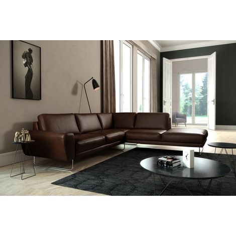 Canapé d'angle en 100% TOUT cuir italien de prestige 6/7 places SPENCER, chocolat, angle droit (1/5)