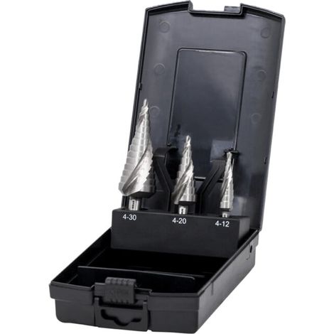 Jeu de 3 forets étagés STIER HSS-G en coffret, 4-12, 4-20, 4-30 mm