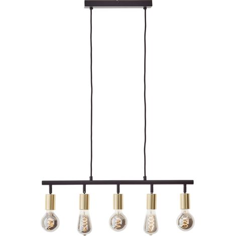 Lampe brillante Tiffany bar suspension 5 ampoules noir mat/or brossé or 5x A60, E27, 28 W (1/5)