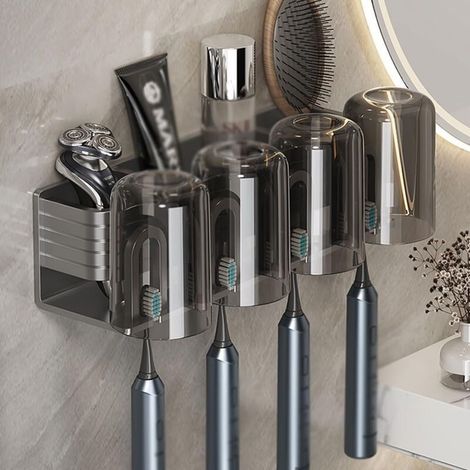 Aluminum Toothbrush Holder Bathroom Wall Mounted Toothpaste Holder Makeup Brush Storage Rack with Cup (Size : L26cm) (1/5)