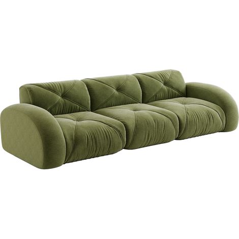 Sofá Modular Sin Estructura de 3 Plazas en Chenilla, Espuma 32D, Diseño Antideslizante, Verde (1/5)