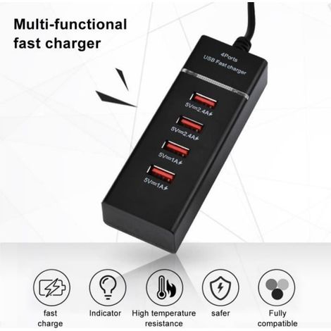 1 Chargeur 4 ports,USB,3A,Universel,Bureau,Maison,Voyage (1/4)