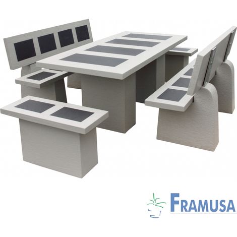 CONJUNTO COMEDOR PIEDRA RECTANGULAR JARDIN STATUS VULCAN BETON