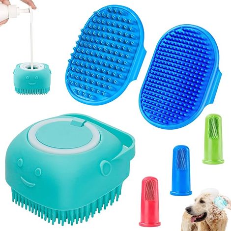 Lot de 3 brosses de bain pour chien Brosse à shampoing pour chien Brosse de bain pour chien Brosse de douche/lavage pour chien avec poignée annulaire réglable pour poils courts et longs (Bleu) (1/4)