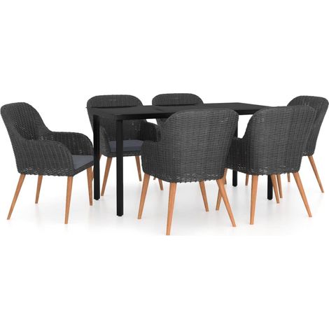 vidaXL Set da Pranzo da Giardino 7 pz con Cuscini Nero (1/5)
