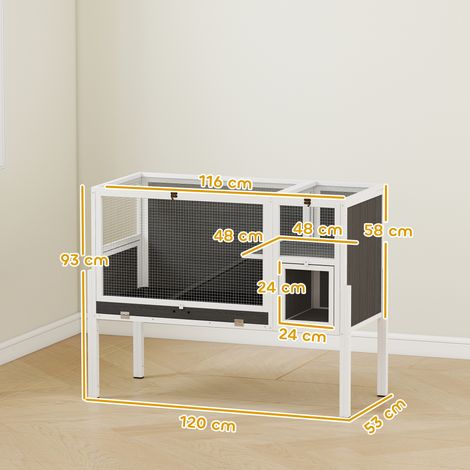 Cage d'intérieur surélevée pour lapin/hamster (grise) avec plateau amovible et toit rétractable. (1/5)