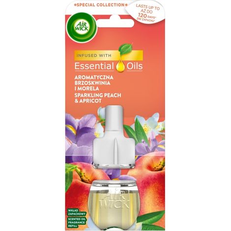 Ricarica per deodorante per ambienti elettrico Air Wick con oli essenziali di pesca e albicocca, 19 ml.