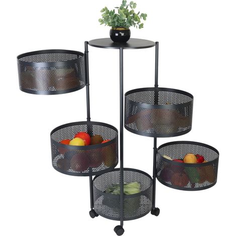 Carrito de cocina con estantes giratorios - Metálico, con ruedas, almacenamiento