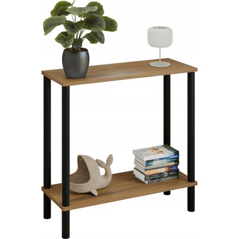 Consola tipo loft con estante de 80x30x80 cm, de metal negro, para el recibidor. (1/5)