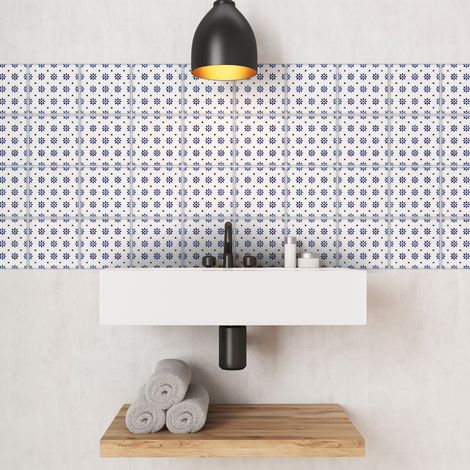 Sticker Mural Carrelage adhésif Cuisine Salle de Bain - 24 STICKERS CARREAUX DE CIMENT DELFT ESSEN - 24stickers10x10cm (1/5)