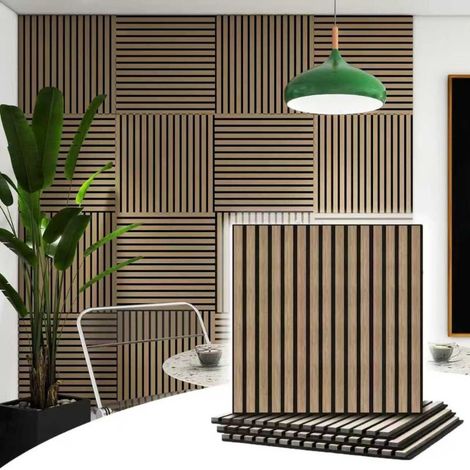 Lot de 2 Panneaux Acoustiques Muraux Bois 60x60x2,2cm - Finition Noyer - Fond Noir - SILAMP