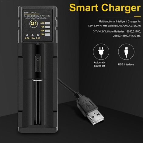 Cargador de batería 2X 18650 26650 USB inteligente hidrógeno AA AAA 21700 ranura única de litio (1/4)