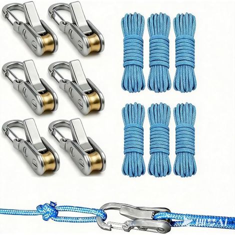 Rope Tensioner with Pulley and 3M Blue Rope, Ratchet Strap for Shade Sail, Paracord 4mm with Tensioner for Tarp, Camping, Pruning and Garden (1/5)