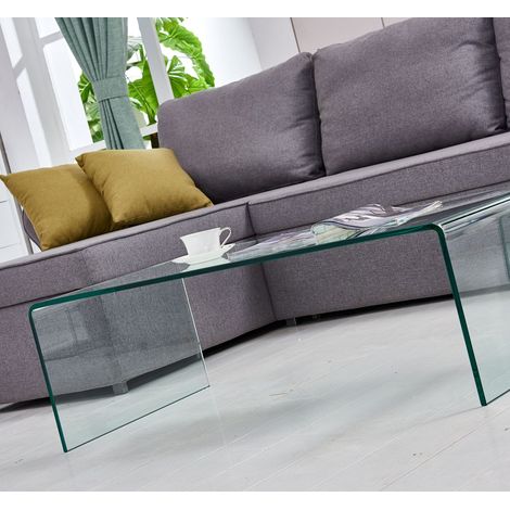Table basse verre trempé transparent forme courbée finition transparente table de salon (1/2)