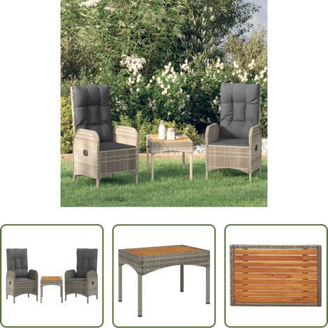 Gartenmöbel -  3-tlg. Garten-Lounge-Set mit Kissen Grau Poly Rattan (1/5)