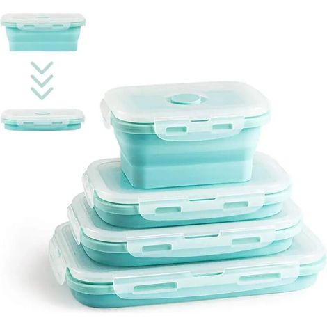 Boîtes de conservation alimentaire pliables, ensemble de 4 boîtes de rangement de cuisine, boîte à pain pliable, boîte en silicone pliable, bol de camping pliable, boîte de conservation alimentaire po