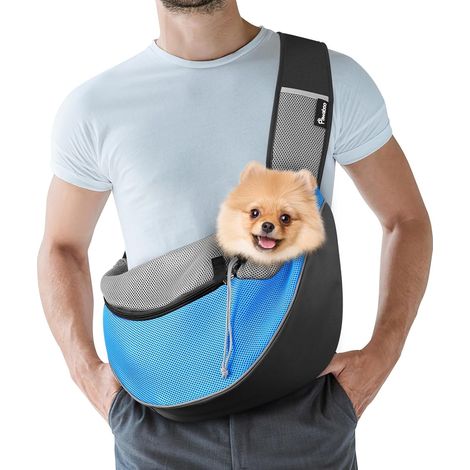 1 Sac de Transport Bandoulière Réglable, Tissu Oxford et Maille Respirante, Poche Zippée et Boucle en D, pour Chien Taille L (1/5)