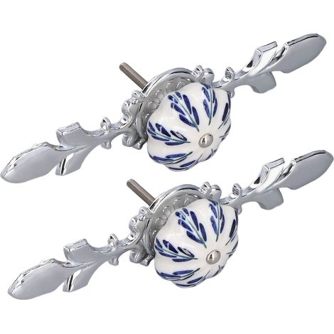 2 pièces Poignées de meuble en céramique peintes à la main, style moderne et épuré, motifs bleu et blanc Pachira Macrocarpa, boutons de tiroir décoratifs.