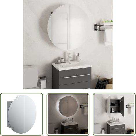 The Living Store Badezimmerschrank mit Rundem Spiegel & LED Grau 47x47x17,5 cm - Badezimmermöbel - Badespiegel - Badschrank - Kosmetiktisch - LED-Spiegelschrank (1/5)