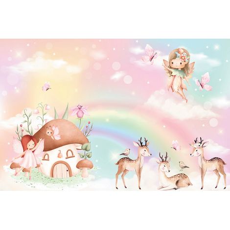 Papier peint panoramique Enfants - Animaux de la Forêt Fée - 130 cm x 86 cm (1/2)