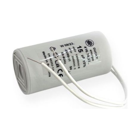 Ducati Energia – Condensateur permanent 15µF à fils – Ø36mm x 70mm – Non polarisé pour moteurs monophasés 220V – Homologué VDE EN60252-1
