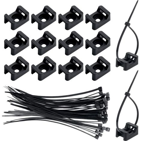 Packung mit 150 Kabelbinderbefestigungen, schwarze Kabelbinder-Montagebasis mit 150 schwarzen Nylon-Kabelbindern (1/5)