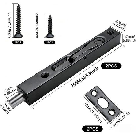 Set aus 2 gebürsteten grauen Schieberiegeln für verdeckte Türen, Edelstahl 304. (1/4)