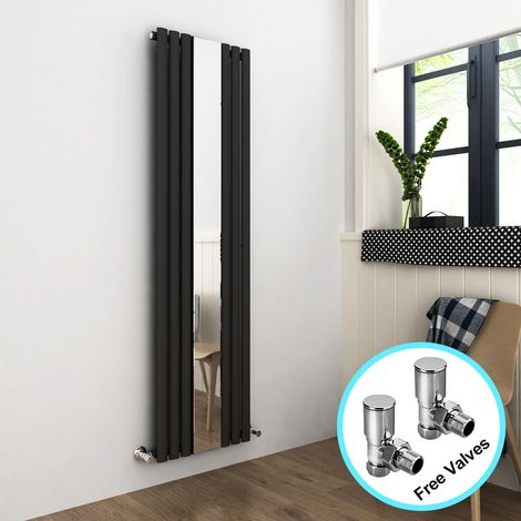 ELEGANT 1800 x 500 mm Anthracite Modern Tall Bar Mirror Radiator Single Oval Panel Designer Bathroom Radiator + Angled Radiator Valves Valves (1/5)