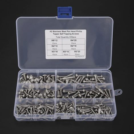 Lot 220 vis autotaraudeuses – M3/M4/M5 – acier inoxydable 304 – tête cylindrique (1/5)