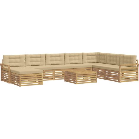 Outdoor Sofa Set 9 pcs White and Beige Solid Acacia Wood vidaXL (1/5)