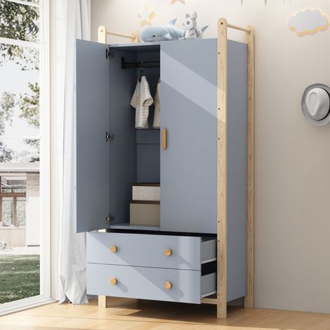 Armario de 2 puertas 89,6x44x180,5 cm en madera azul, ahorro de espacio FloraGrace (1/5)