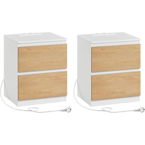 Vasagle – Lot de 2 tables de chevet avec multiprise – 2 tiroirs – 2 prises CA, 1 USB, 1 USB-C – Design minimaliste jaune amande – Dimensions 35x40x49 cm