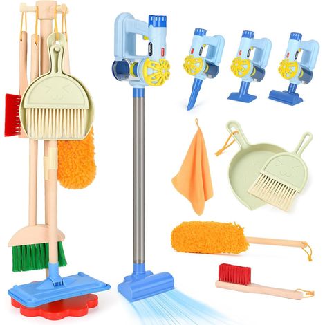Aspirateur pour enfant avec fonction d'aspiration et sonore, 11 pièces, kit de nettoyage, jouet en bois, balai pour enfants à partir de 3 ans (1/5)