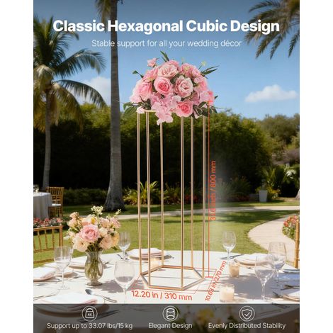 Support Fleur Mariage Colonne Lot de 10 Support Fleur Centre de Table Mariage 80 cm Présentoir Floral Hexagonal Cubique pour Fêtes,… (1/5)