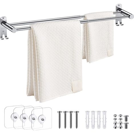 1 Porte-Serviettes Rétractable, Acier Inoxydable, Double Rail Réglable 40-70 Cm, Pour Salle De Bains Cuisine (1/5)