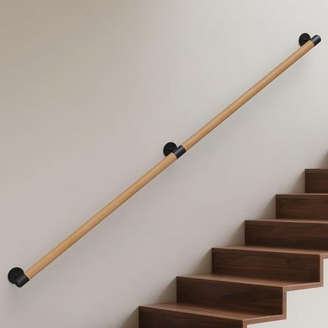 Wooden Handrail Beech Wood Stair Round 3.5 cm Handle Safety Bar with Bracket Interior Wall Railing for the Disabled Elderly (1/5)