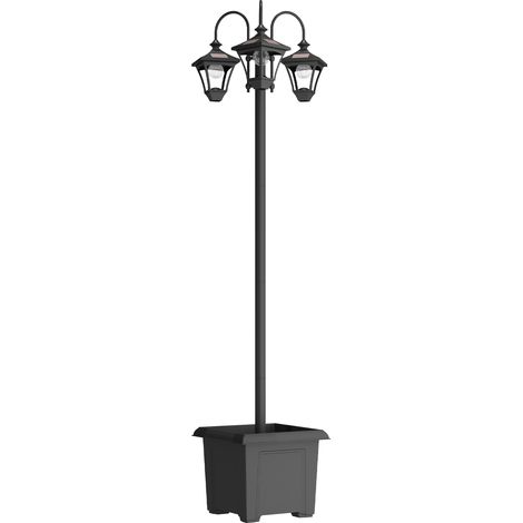 Lampione da Giardino Solare 52x52x185 cm con Altezza Regolabile IP44 Impermeabile in Acciaio Inox Nero (1/5)