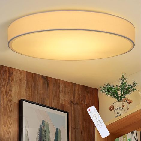 ZMH Plafonnier LED Chambre à coucher - Rond Tissu Chambre à coucher avec abat-jour Tissu Moderne Lampe de salon Lampe de cuisine pour salon cuisine couloir -Blanc - Dimmable - 38CM - 38W