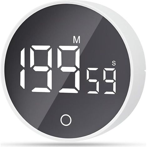 Horloge Minuterie visuelle magnétique, compte à rebours de 60 minutes avec 3 niveaux de volume, minuterie courte, grand écran LED - Blanc (1/5)